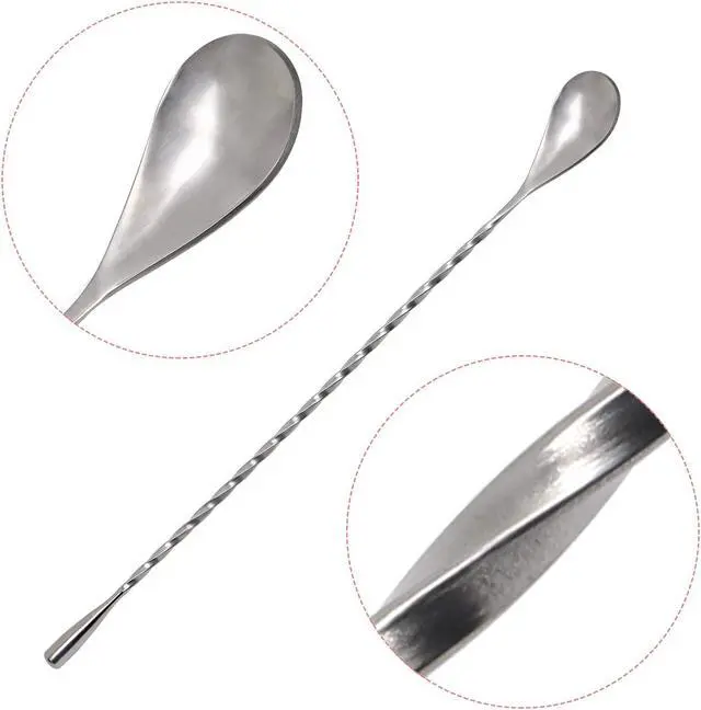 Alt view image 2 of 4 - Mini Skater 3 Pcs Swizzle Sticks Silver Stainless Steel 11.8 Inch Long Handle Cocktail Spoons Spiral Stir Sticks Coffee Stirrers for Bar Mixing Beverage Drink Wine