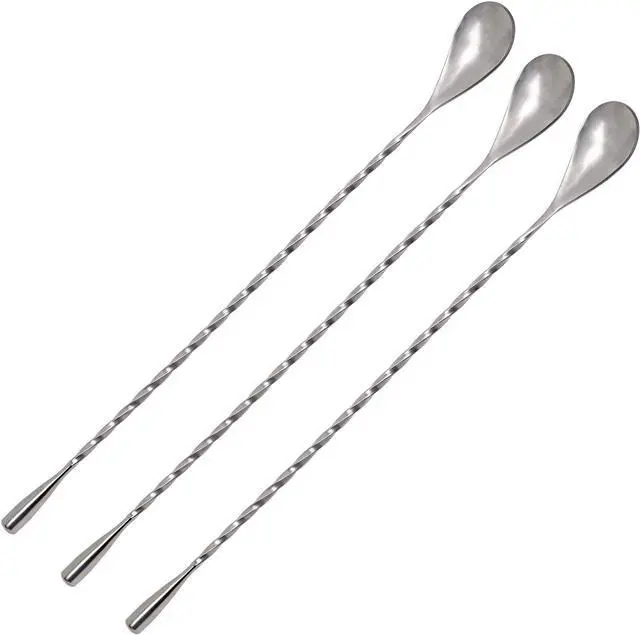 Main image of Mini Skater 3 Pcs Swizzle Sticks Silver Stainless Steel 11.8 Inch Long Handle Cocktail Spoons Spiral Stir Sticks Coffee Stirrers for Bar Mixing Beverage Drink Wine