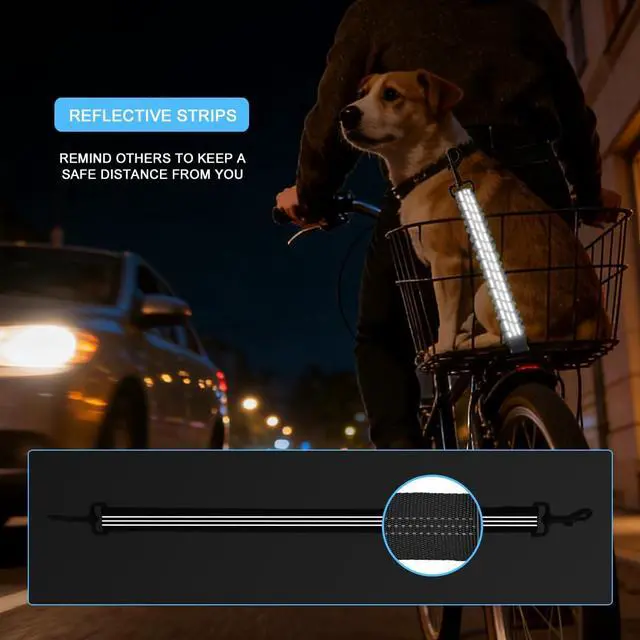 Alt view image 5 of 7 - Dog Seat Belt for Bike Basket, Shock Absorbing Lead Bicycle Safety Leash | Unique Quick-lock Device Fits Most Baskets, Elastic Buffer Prevents Your Pet from Choking, with Reflective Strips