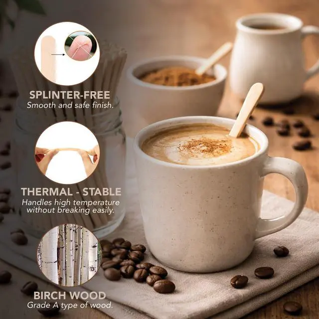 Alt view image 3 of 7 - Apremont 5.5 500 pcs Birchwood Coffee Stirrers Eco-Friendly Wooden Stir Sticks for Hot & Cold Drinks Compostable, Disposable, Natural Wood, Smooth Finish Bulk for Coffee Bar, Office, Cafe