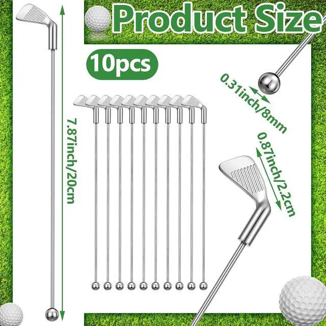 Alt view image 2 of 7 - Hushee 10 Pcs Metal Golf Cocktail Stirrers Swizzle Stir Sticks 7.87 Inch Reusable Drink Stirrer Sticks Party Decorations Golf Party Clubhouse and Outing Decorations