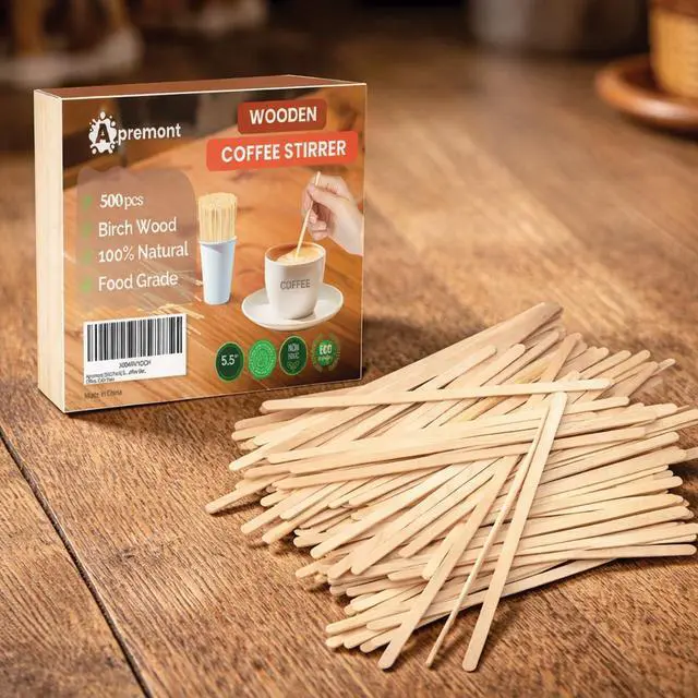 Alt view image 7 of 7 - Apremont 5.5 500 pcs Birchwood Coffee Stirrers Eco-Friendly Wooden Stir Sticks for Hot & Cold Drinks Compostable, Disposable, Natural Wood, Smooth Finish Bulk for Coffee Bar, Office, Cafe
