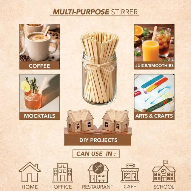 Alt view image 4 of 7 - Apremont 5.5 500 pcs Birchwood Coffee Stirrers Eco-Friendly Wooden Stir Sticks for Hot & Cold Drinks Compostable, Disposable, Natural Wood, Smooth Finish Bulk for Coffee Bar, Office, Cafe