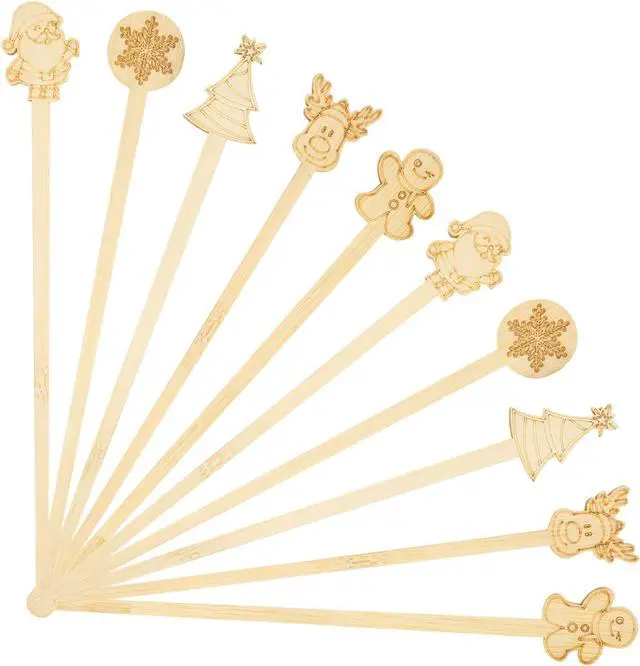 Main image of 50PCS Bamboo Coffee Stirrers, 7 inch Biodegradable Disposable Christmas Coffee stirrers for Coffee Milk Christmas New Year Office Hot Chocolate Bar Supplies