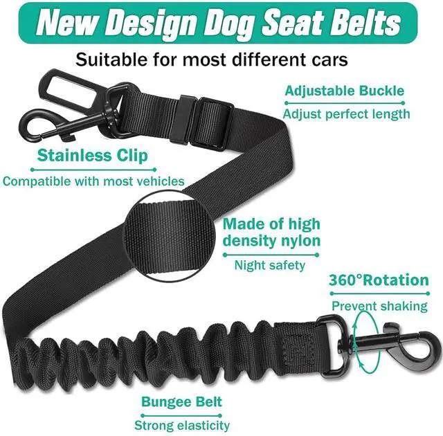 Alt view image 2 of 7 - Dog Seat Belt for Car, Retractable Adjustable Nylon Pet Seatbelts for Vehicle Headrests, Elastic & Durable Car Harness, Dogs Leash Accessories for Bicycles (Only Leash Black)