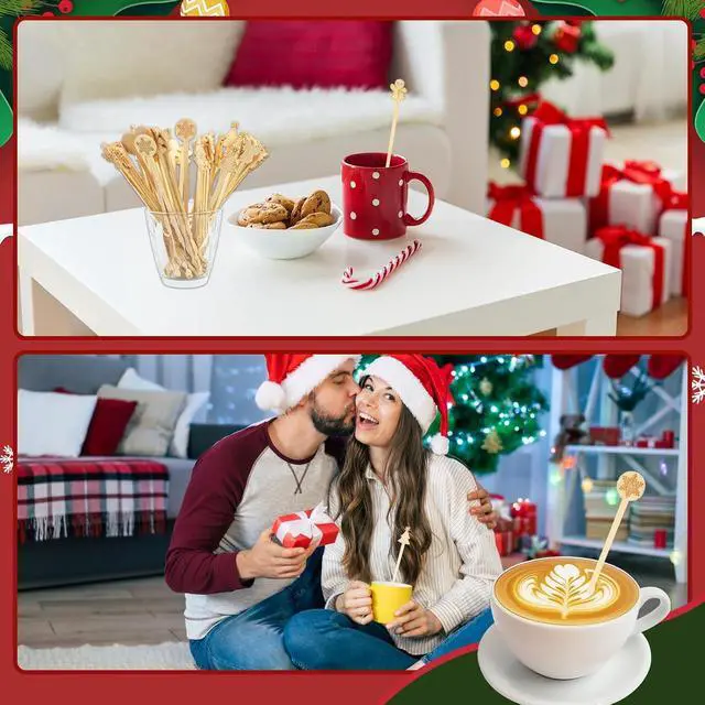 Alt view image 5 of 7 - 50PCS Bamboo Coffee Stirrers, 7 inch Biodegradable Disposable Christmas Coffee stirrers for Coffee Milk Christmas New Year Office Hot Chocolate Bar Supplies