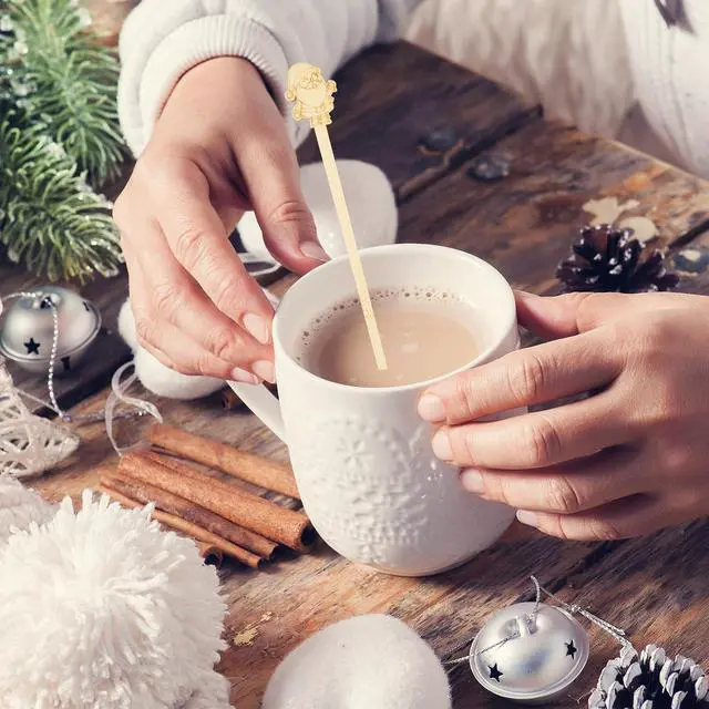 Alt view image 7 of 7 - 50PCS Bamboo Coffee Stirrers, 7 inch Biodegradable Disposable Christmas Coffee stirrers for Coffee Milk Christmas New Year Office Hot Chocolate Bar Supplies