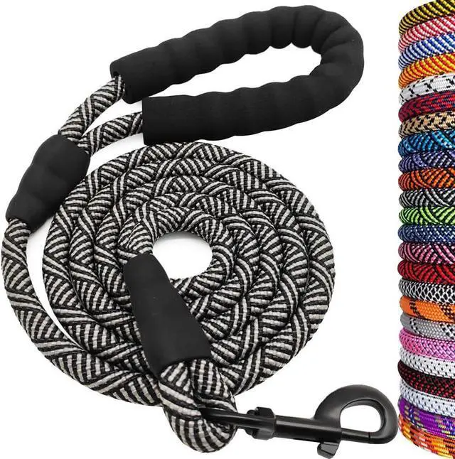 Main image of MayPaw Heavy Duty Rope Dog Leash, 3/4/6/7/8/10/12/15/20/30 FT Nylon Pet Leash, Soft Padded Handle Thick Lead Leashes for Large Medium Dogs (Black, 1/2" * 4')