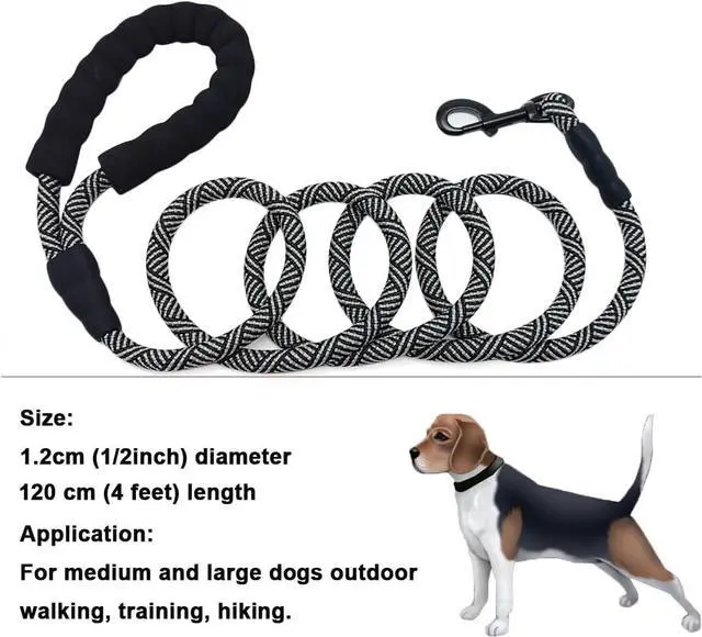 Alt view image 5 of 7 - MayPaw Heavy Duty Rope Dog Leash, 3/4/6/7/8/10/12/15/20/30 FT Nylon Pet Leash, Soft Padded Handle Thick Lead Leashes for Large Medium Dogs (Black, 1/2" * 4')