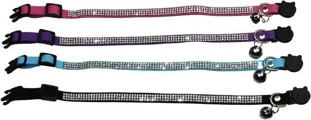 Alt view image 5 of 7 - Rhinestones Cat Collars - Adjustable Bling Pet Collars with Breakaway Safety, Bells - Soft Velvet for Cats & Small Dogs (Blue)