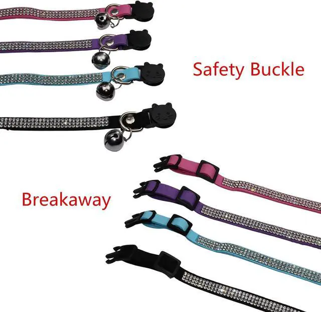 Alt view image 6 of 7 - Rhinestones Cat Collars - Adjustable Bling Pet Collars with Breakaway Safety, Bells - Soft Velvet for Cats & Small Dogs (Blue)