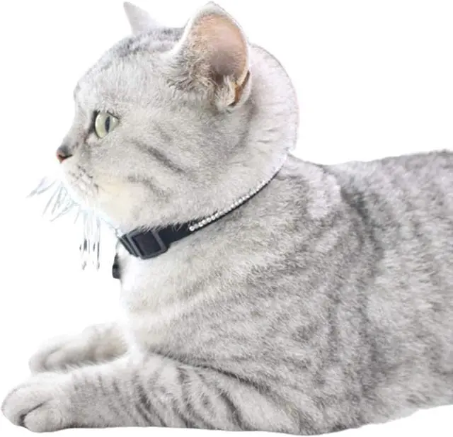 Alt view image 7 of 7 - Rhinestones Cat Collars - Adjustable Bling Pet Collars with Breakaway Safety, Bells - Soft Velvet for Cats & Small Dogs (Blue)