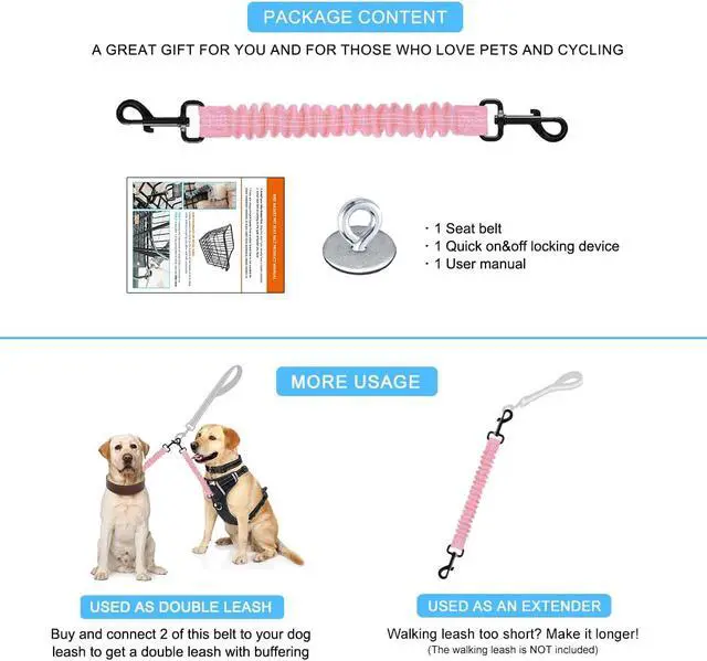 Alt view image 7 of 7 - Dog Seat Belt for Bike Basket, Shock Absorbing Lead Bicycle Safety Leash | Unique Quick-lock Device Fits Most Baskets, Elastic Buffer Prevents Your Pet from Choking, with Reflective Strips