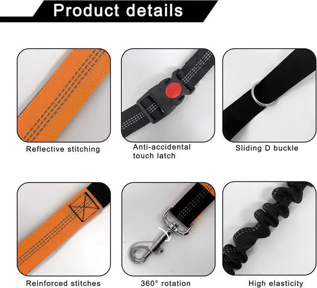 Alt view image 4 of 7 - Hands Free Dog Leash with Zipper Pouch,Reflective Dual Handles Retractable Bungee Waist Leash for Small and Medium Dog Walking, Jogging (Orange)