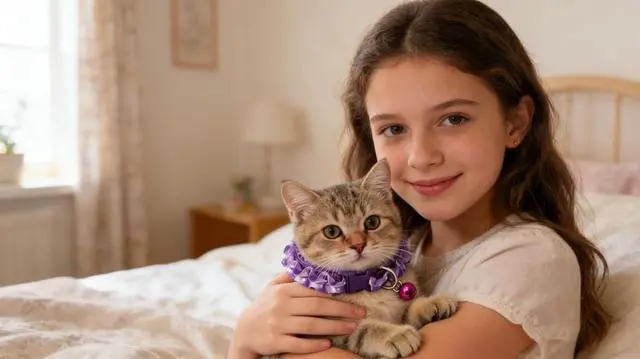 Alt view image 3 of 6 - Kitten Collar with Bell, Nylon 2 Pack Girl Puppy Cat Collars, Pink+Purple | Soft Lace Nylon Lightweight Adjustable Pet Collars for XXS XS S Little Female Puppy Dogs Litter Daily Walking