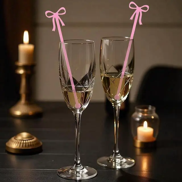 Alt view image 7 of 7 - 20PCS Drink Stirrers Cocktail - Shimmeroo Pink Bow Acrylic Drink Stirrers | 6 Inch Long Reusable Plastic Stirrer for Wedding Birthday Bridal Bachelorette Party Supplies Cupcake Decorations