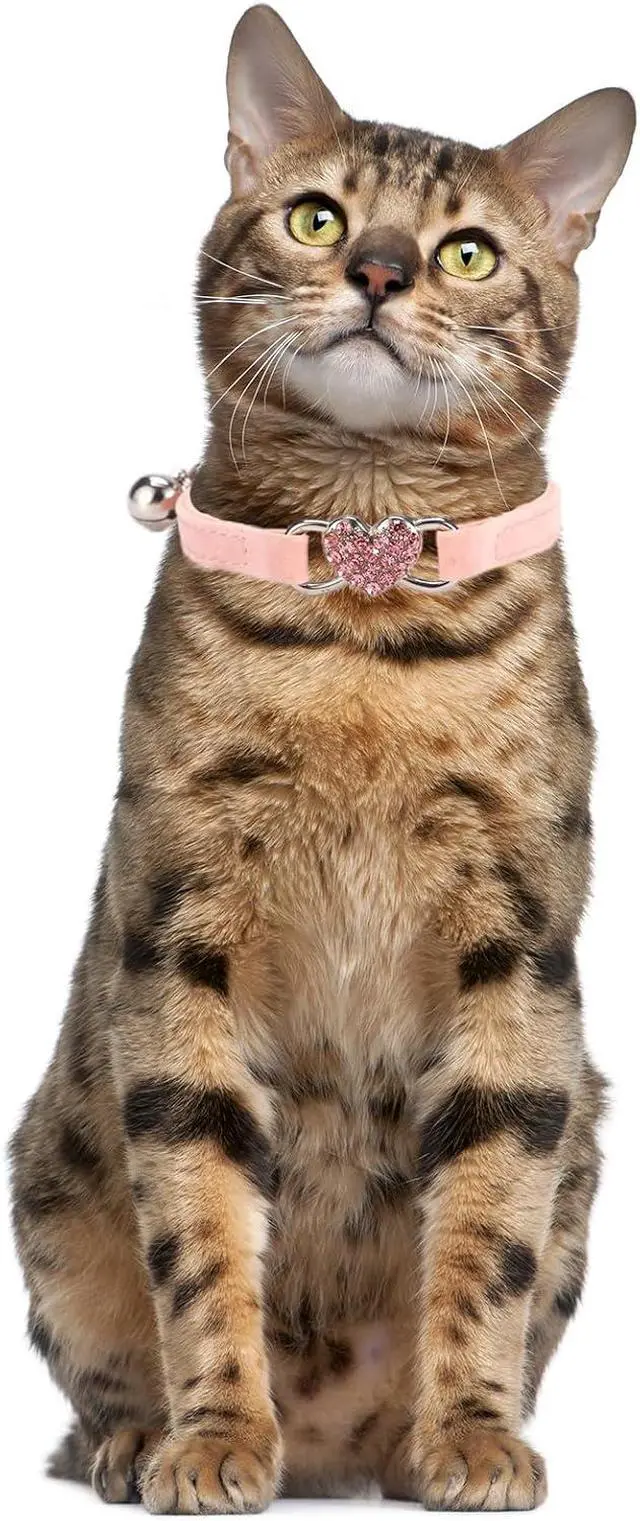 Alt view image 3 of 6 - Bling Small Dog Collar with Bell Rhinestone Puppy Collar with Bells Pink | Removed bell, Sparkling Diamond Heart, Soft Velvet, Adjustable, For XXS XS Small Pet Female Dogs & Girl Cats,Machine Washable