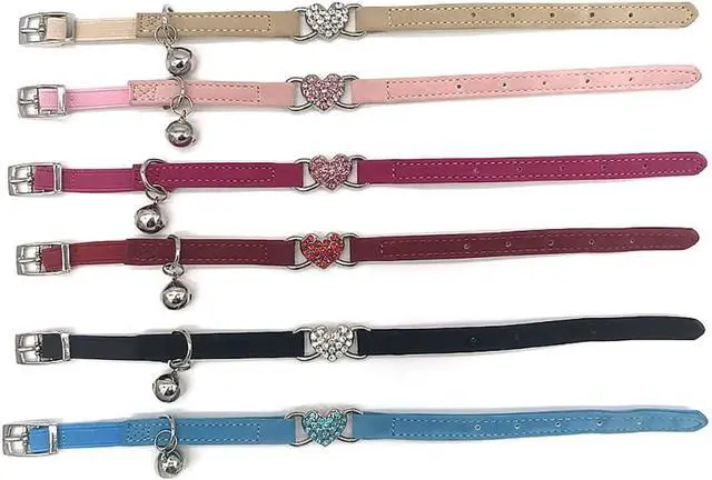 Alt view image 5 of 6 - Bling Small Dog Collar with Bell Rhinestone Puppy Collar with Bells Pink | Removed bell, Sparkling Diamond Heart, Soft Velvet, Adjustable, For XXS XS Small Pet Female Dogs & Girl Cats,Machine Washable