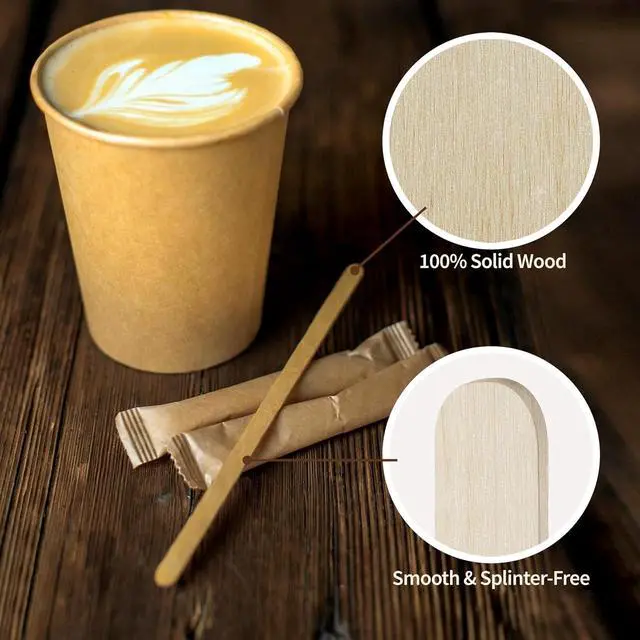 Alt view image 5 of 6 - Wooden Coffee Stirrers 5.5 Inch - 120 Pcs Individually Wrapped Disposable Coffee Stirrer Sticks