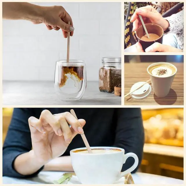 Alt view image 6 of 6 - Wooden Coffee Stirrers 5.5 Inch - 120 Pcs Individually Wrapped Disposable Coffee Stirrer Sticks