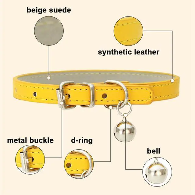 Alt view image 4 of 6 - Pink Xs Dog Collar with Bell,Cat Collar with Bell | Pu Leather Puppy Collar Adjustable Buckle For Xxs Extra Small Medium Tiny Boys Pets Puppy Kitten Yorkie Chihuahua Xxsmall