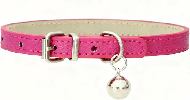 Alt view image 5 of 6 - Hot Pink XXS Dog Collar with Bell,Kitten Bell Collar | Soft Pu Leather Puppy Collar With Bell Adjustable Buckle For Extra Small Medium Boys Pets Puppy Cat Chihuahua Xxsmall