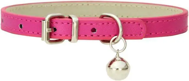 Alt view image 6 of 6 - Hot Pink XXS Dog Collar with Bell,Kitten Bell Collar | Soft Pu Leather Puppy Collar With Bell Adjustable Buckle For Extra Small Medium Boys Pets Puppy Cat Chihuahua Xxsmall