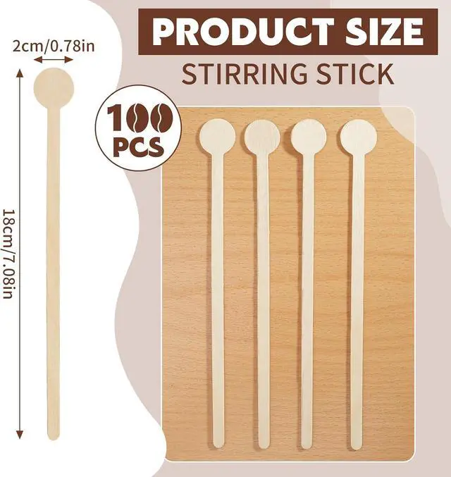 Alt view image 3 of 7 - 100Pcs Coffee Stirrers 7.1 Inch Coffee Stir Sticks, Natural Wooden Coffee Stirrers With Round Ends, Disposable Biodegradable Cafe Grade Wood Beverage Mixer for Coffee Cocktails Milk Tea