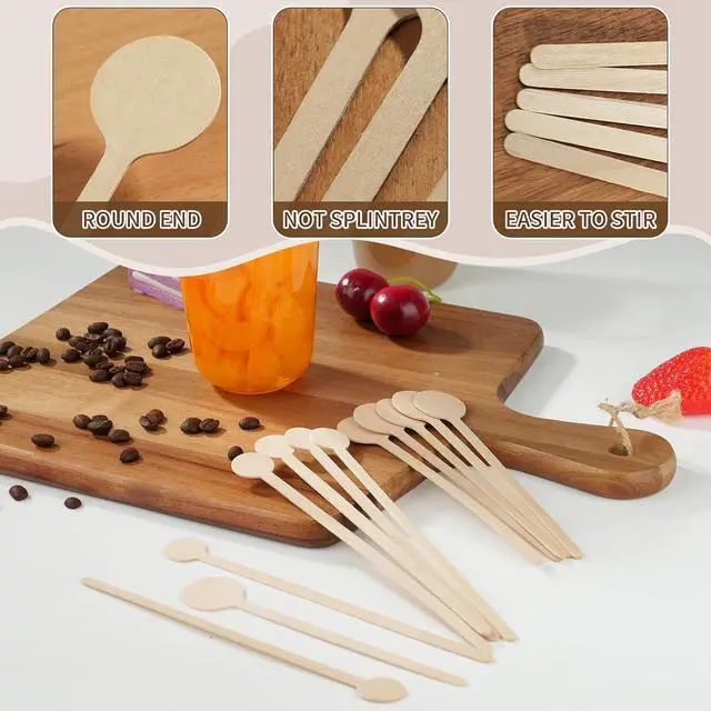 Alt view image 2 of 7 - 100Pcs Coffee Stirrers 7.1 Inch Coffee Stir Sticks, Natural Wooden Coffee Stirrers With Round Ends, Disposable Biodegradable Cafe Grade Wood Beverage Mixer for Coffee Cocktails Milk Tea