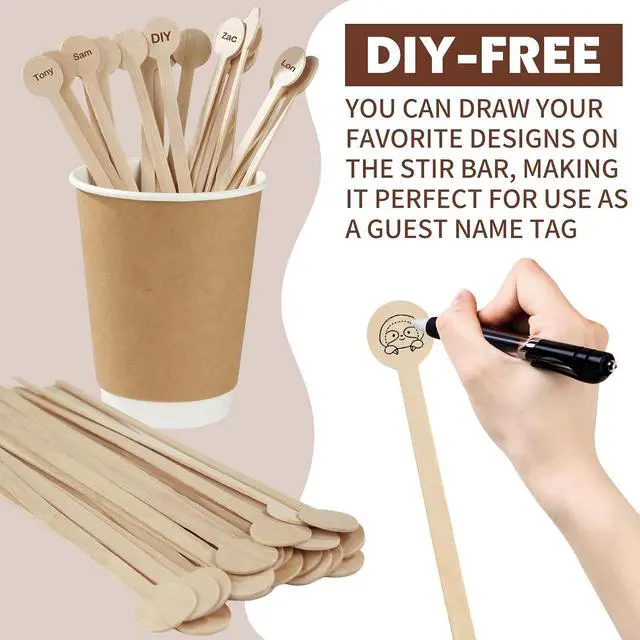 Alt view image 5 of 7 - 100Pcs Coffee Stirrers 7.1 Inch Coffee Stir Sticks, Natural Wooden Coffee Stirrers With Round Ends, Disposable Biodegradable Cafe Grade Wood Beverage Mixer for Coffee Cocktails Milk Tea