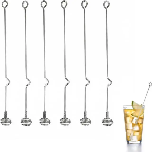 Main image of 10 in Gold Coffee Stirring Spoons, Stainless Steel, Set of 6 | Long reusable spoons for coffee, tea, cocktails and mixed drinks, honey-shaped handle, dishwasher safe