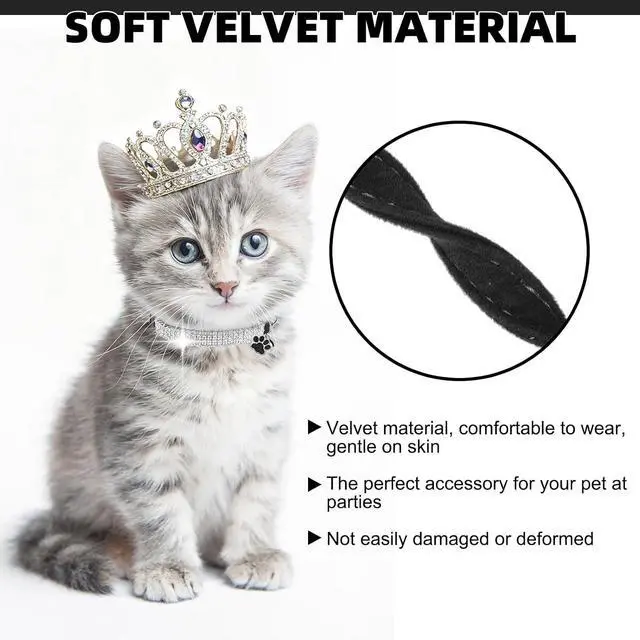 Alt view image 6 of 7 - EXPAWLORER Soft Velvet Safe Cat Collars for Girl Cats,Black & Pink | 2 Pack Rhinestones Bling Diamante Adjustable Collars,Breakaway Cat Collar Gifts with Bells for Boy Cats Kitty and Small Dogs