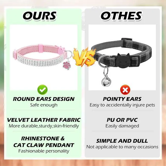 Alt view image 7 of 7 - EXPAWLORER Soft Velvet Safe Cat Collars for Girl Cats,Black & Pink | 2 Pack Rhinestones Bling Diamante Adjustable Collars,Breakaway Cat Collar Gifts with Bells for Boy Cats Kitty and Small Dogs