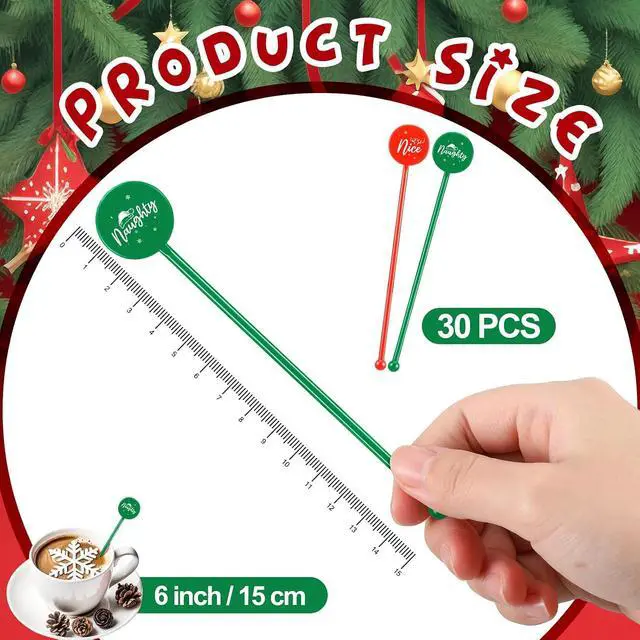 Alt view image 2 of 6 - Cunhill 30 Pcs Christmas Drink Stirrers Xmas Coffee Stir Sticks Holiday Cocktail Swizzle Plastic Reusable Drink Stirrers for Chocolate Hot Cocoa Bar Supplies Cocktail Mixers Christmas Party Decoration