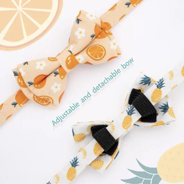 Alt view image 3 of 7 - Faygarsle 2 Pack Cute Cats Collars with Bell Breakaway Bowtie Cat Collar for Male Female Cats Soft Fancy Orange Yellow Cat Collars Pineapple Orange Pattern Summer Cat Collar for Boy Girl Cats