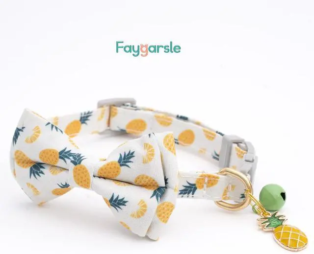 Alt view image 4 of 7 - Faygarsle 2 Pack Cute Cats Collars with Bell Breakaway Bowtie Cat Collar for Male Female Cats Soft Fancy Orange Yellow Cat Collars Pineapple Orange Pattern Summer Cat Collar for Boy Girl Cats