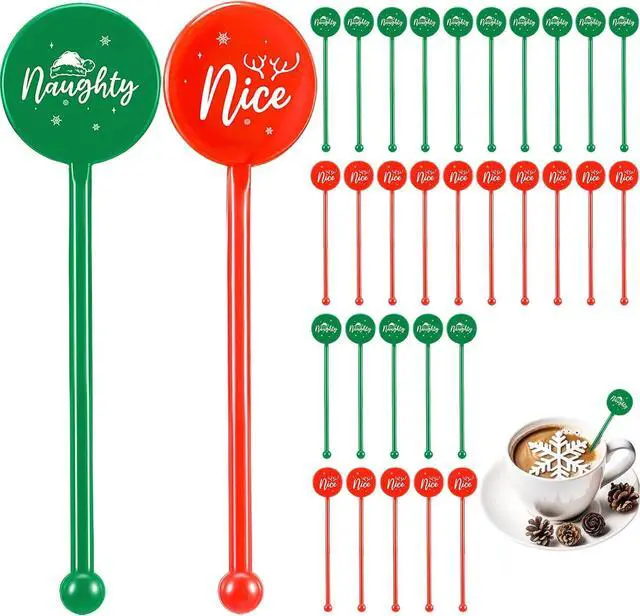 Main image of Cunhill 30 Pcs Christmas Drink Stirrers Xmas Coffee Stir Sticks Holiday Cocktail Swizzle Plastic Reusable Drink Stirrers for Chocolate Hot Cocoa Bar Supplies Cocktail Mixers Christmas Party Decoration