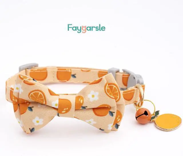 Alt view image 5 of 7 - Faygarsle 2 Pack Cute Cats Collars with Bell Breakaway Bowtie Cat Collar for Male Female Cats Soft Fancy Orange Yellow Cat Collars Pineapple Orange Pattern Summer Cat Collar for Boy Girl Cats