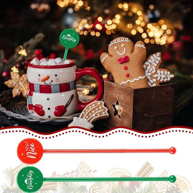 Alt view image 4 of 6 - Cunhill 30 Pcs Christmas Drink Stirrers Xmas Coffee Stir Sticks Holiday Cocktail Swizzle Plastic Reusable Drink Stirrers for Chocolate Hot Cocoa Bar Supplies Cocktail Mixers Christmas Party Decoration