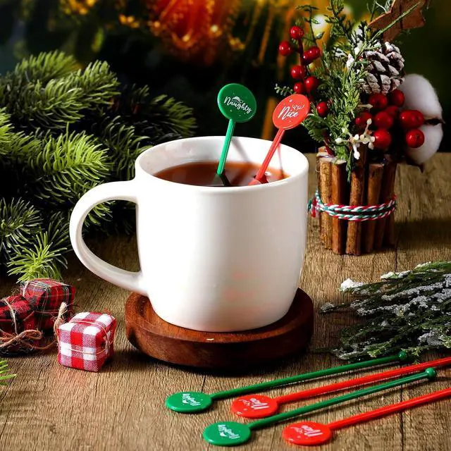 Alt view image 3 of 6 - Cunhill 30 Pcs Christmas Drink Stirrers Xmas Coffee Stir Sticks Holiday Cocktail Swizzle Plastic Reusable Drink Stirrers for Chocolate Hot Cocoa Bar Supplies Cocktail Mixers Christmas Party Decoration