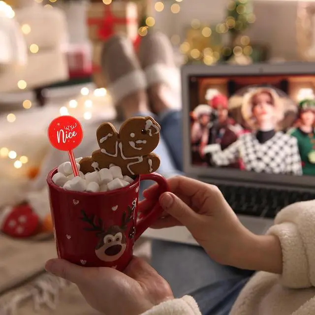 Alt view image 6 of 6 - Cunhill 30 Pcs Christmas Drink Stirrers Xmas Coffee Stir Sticks Holiday Cocktail Swizzle Plastic Reusable Drink Stirrers for Chocolate Hot Cocoa Bar Supplies Cocktail Mixers Christmas Party Decoration
