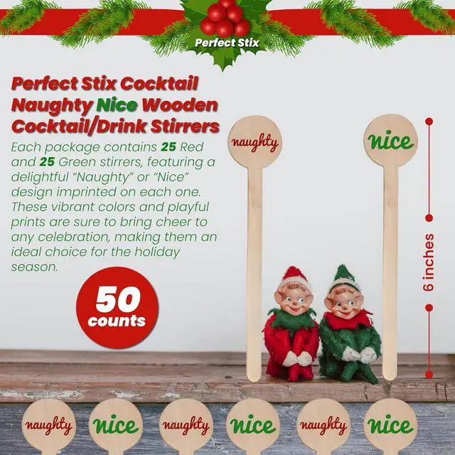 Alt view image 2 of 7 - Perfect Stix - Cocktail 6 R- Naughty Nice-50 6" Wooden Cocktail/Drink Stirrers with Naughty or Nice Pack of 50ct