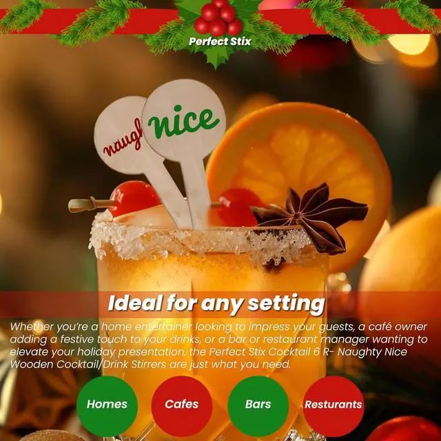 Alt view image 3 of 7 - Perfect Stix - Cocktail 6 R- Naughty Nice-50 6" Wooden Cocktail/Drink Stirrers with Naughty or Nice Pack of 50ct