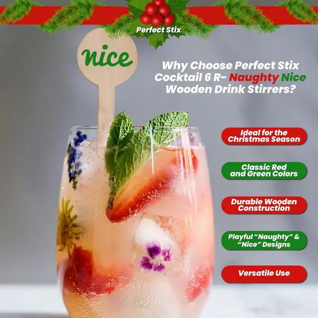 Alt view image 5 of 7 - Perfect Stix - Cocktail 6 R- Naughty Nice-50 6" Wooden Cocktail/Drink Stirrers with Naughty or Nice Pack of 50ct
