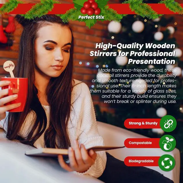 Alt view image 4 of 7 - Perfect Stix - Cocktail 6 R- Naughty Nice-50 6" Wooden Cocktail/Drink Stirrers with Naughty or Nice Pack of 50ct