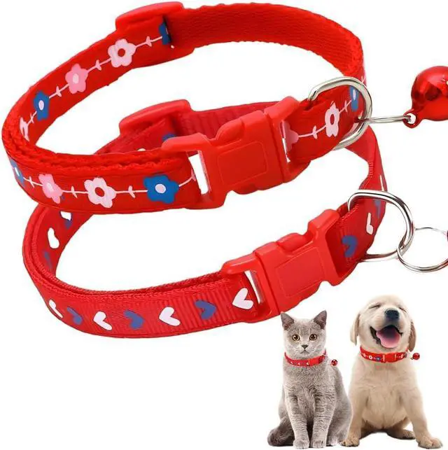 Main image of Kitten Collar with Bell, 2-Pack Basic Red Puppy Collar with Bells for XXS Xs Small Pet Dogs Boy Tiny Cats Girls Animal