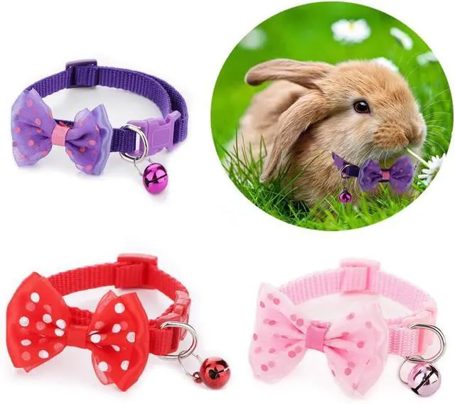 Alt view image 2 of 6 - 3 Pcs Rabbit Adjustable Collars with Bell, Guinea Pig Bow-Knot Cute Collar, Small Animal Exercise and Interaction Accessories (Colors May Vary)