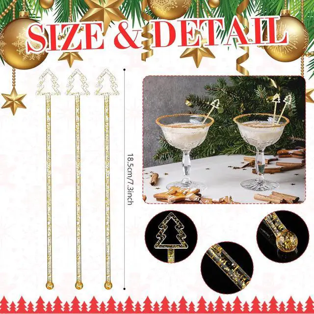 Alt view image 2 of 6 - Tioncy 60 Christmas Drink Stirrers Christmas Coffee Stirrers Bulk Christmas Tree Top Swizzle Sticks Plastic Drink Stirrers Glitter Swizzle Sticks for Drinks Bar Christmas Party (Gold)