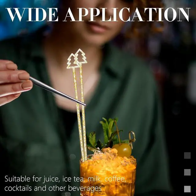 Alt view image 5 of 6 - Tioncy 60 Christmas Drink Stirrers Christmas Coffee Stirrers Bulk Christmas Tree Top Swizzle Sticks Plastic Drink Stirrers Glitter Swizzle Sticks for Drinks Bar Christmas Party (Gold)