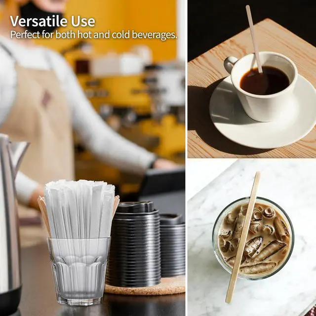 Alt view image 5 of 7 - Wooden Coffee Stirrer, 5.5 inch, 120 Pack Individually Wrapped Coffee Stir Sticks